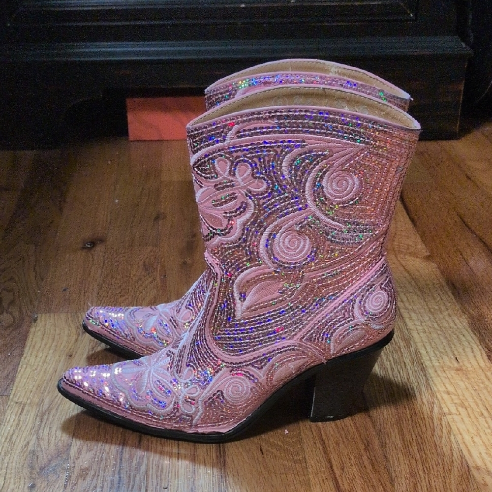 Helens Heart Beaded Pink Embellished Women's Ankle Booties - Picture 7 of 8